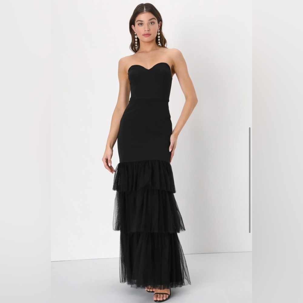 Lulus black tulle strapless dress